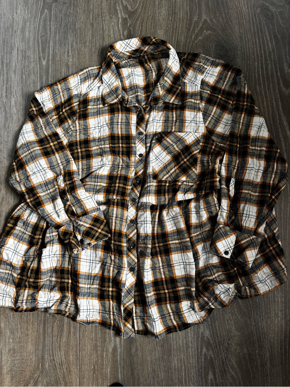 torrid White, Black & Orange Plaid Button-Down Shirt